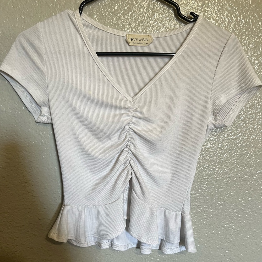 Love Wins Ruched Cropped Blouse